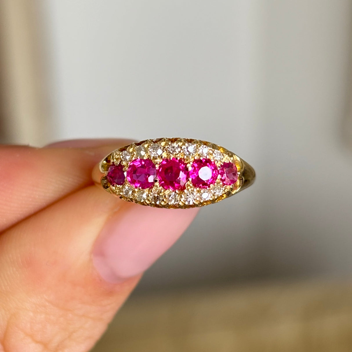 Antique, Edwardian ruby & diamond cluster ring