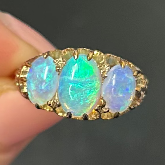 Antique, Edwardian water opal three-stone ring