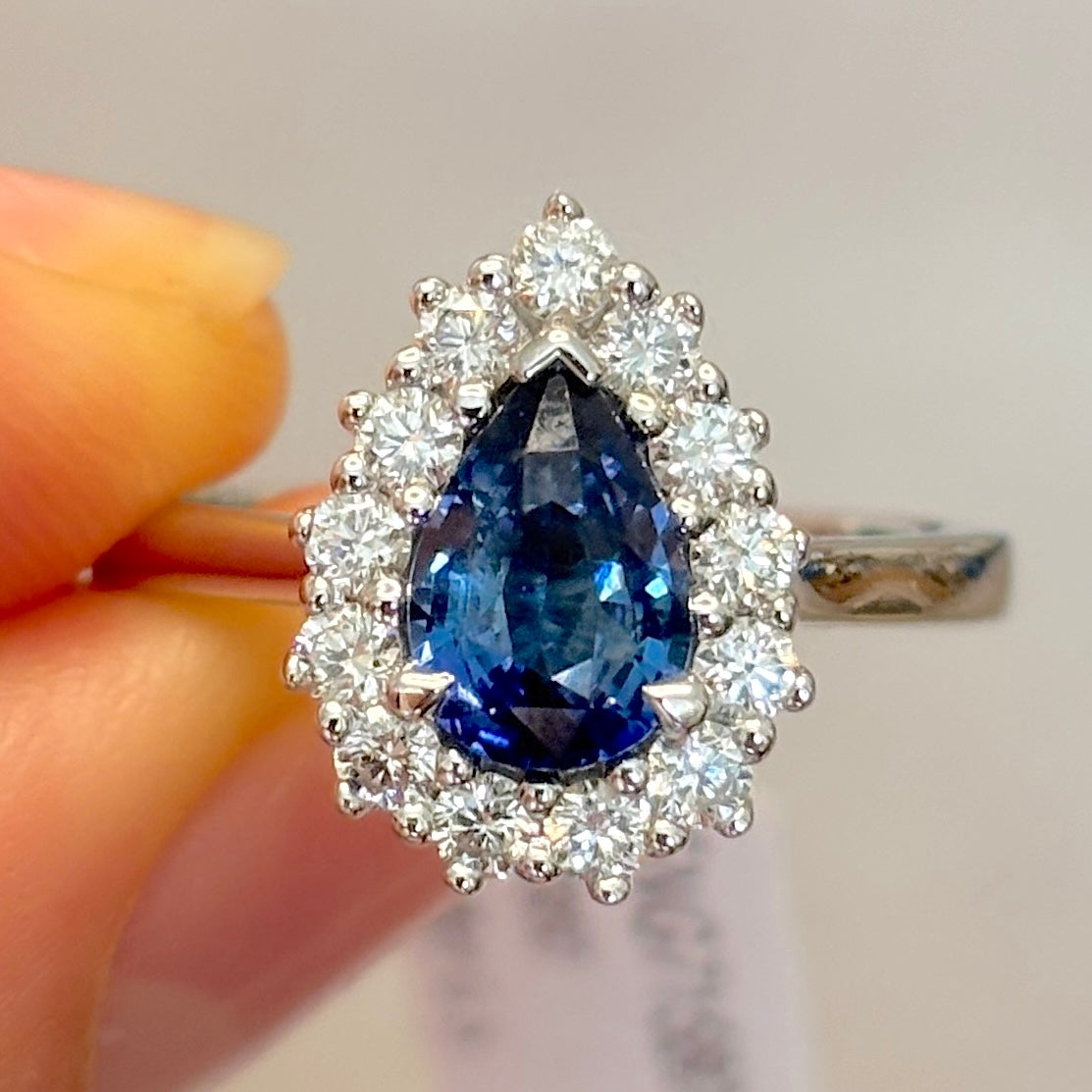 Pear-cut sapphire & diamond cluster ring