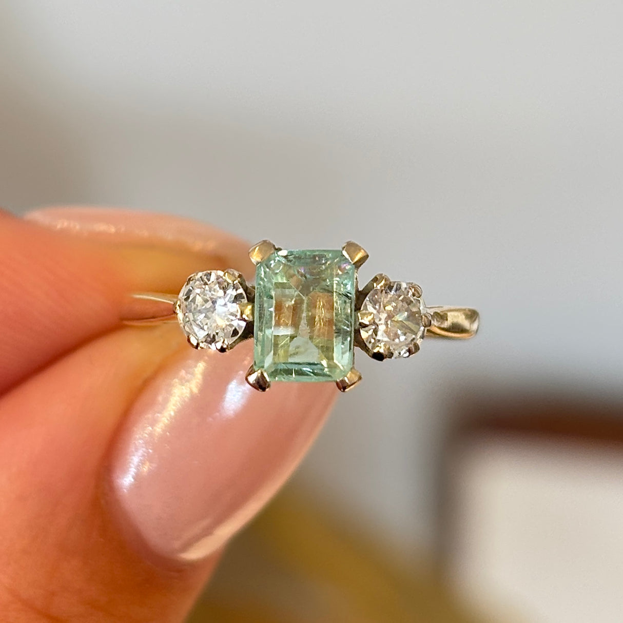 Vintage, Art Deco emerald & diamond three-stone ring