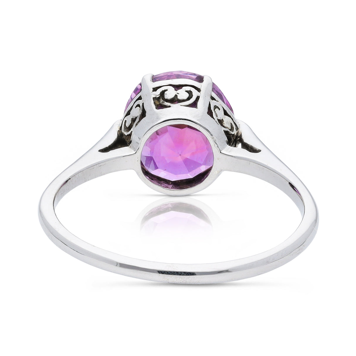 Antique, Edwardian, sri lankan 2.88ct pink sapphire solitaire ring, silver