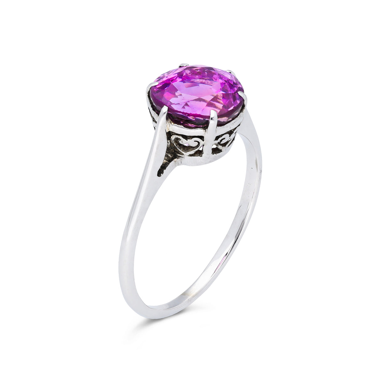 Antique, Edwardian, sri lankan 2.88ct pink sapphire solitaire ring, silver