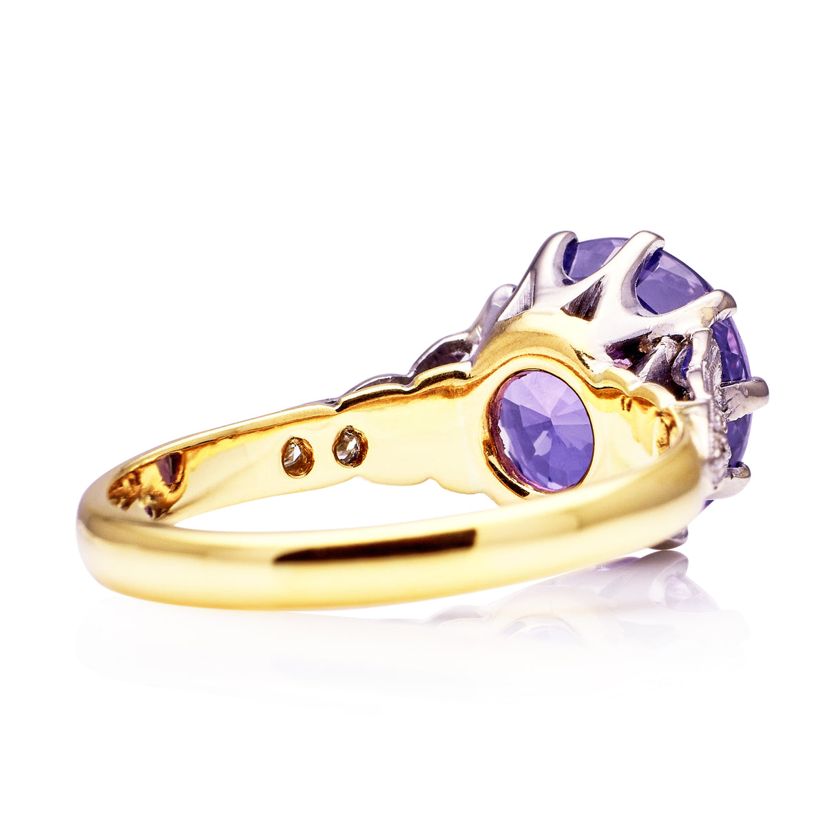 Hazy lilac sapphire and diamond ring, 18ct yellow gold and platinum