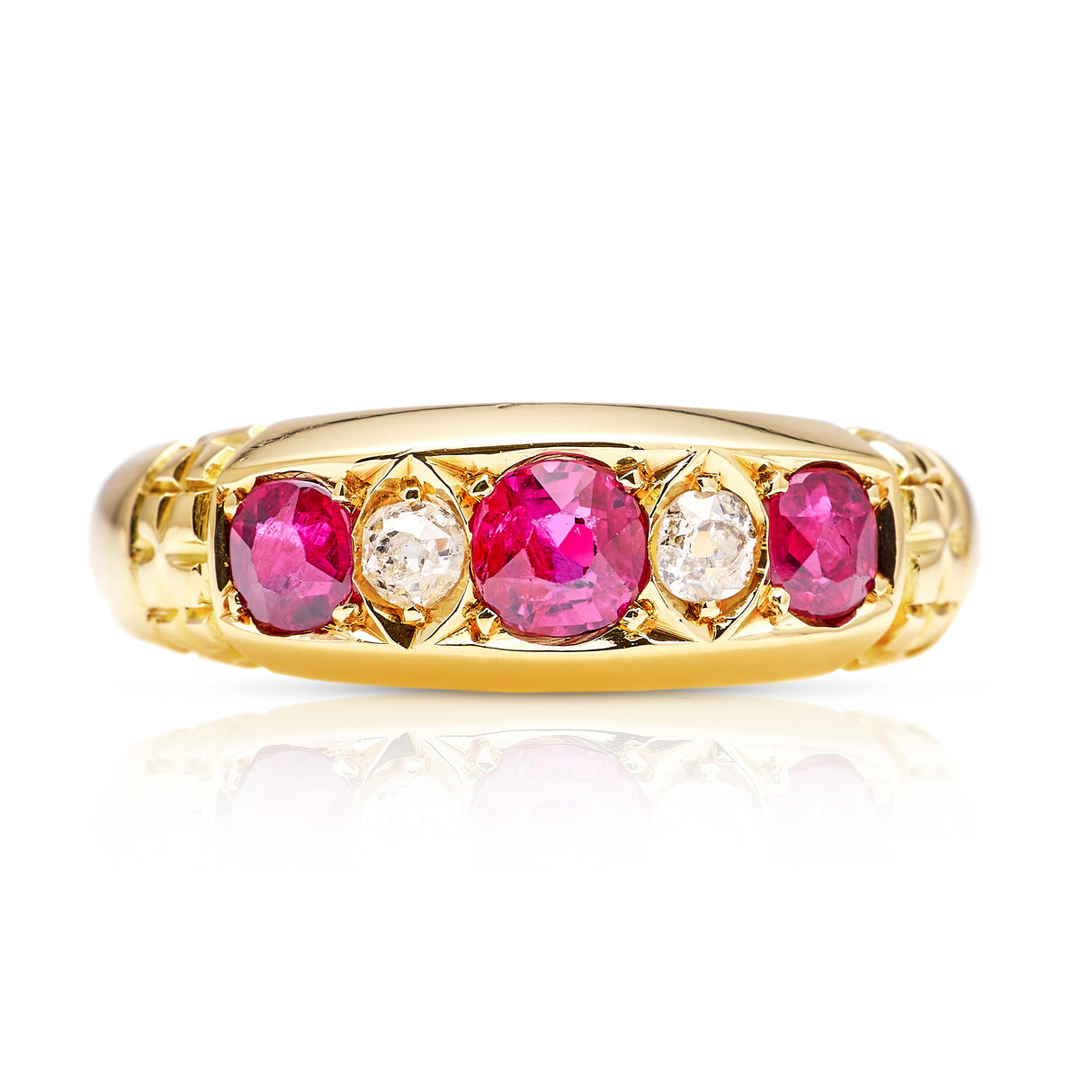 Antique, ruby and diamond five-stone ring