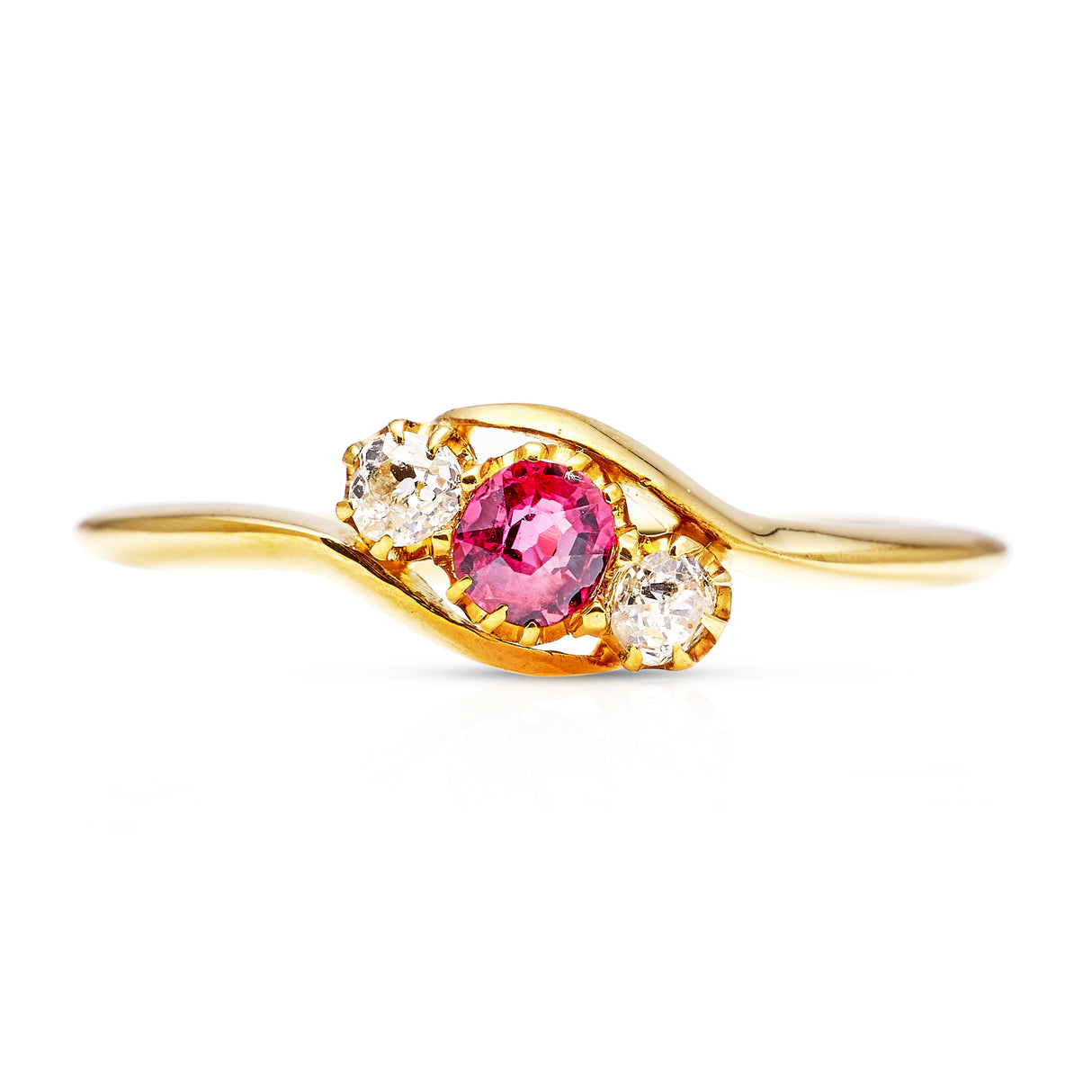 Antique, three-stone spinel and diamond engagement ring