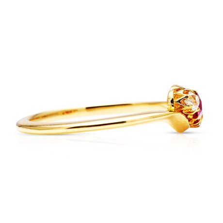 Antique, Three-Stone Spinel and Diamond Engagement Ring, 18ct Yellow Gold