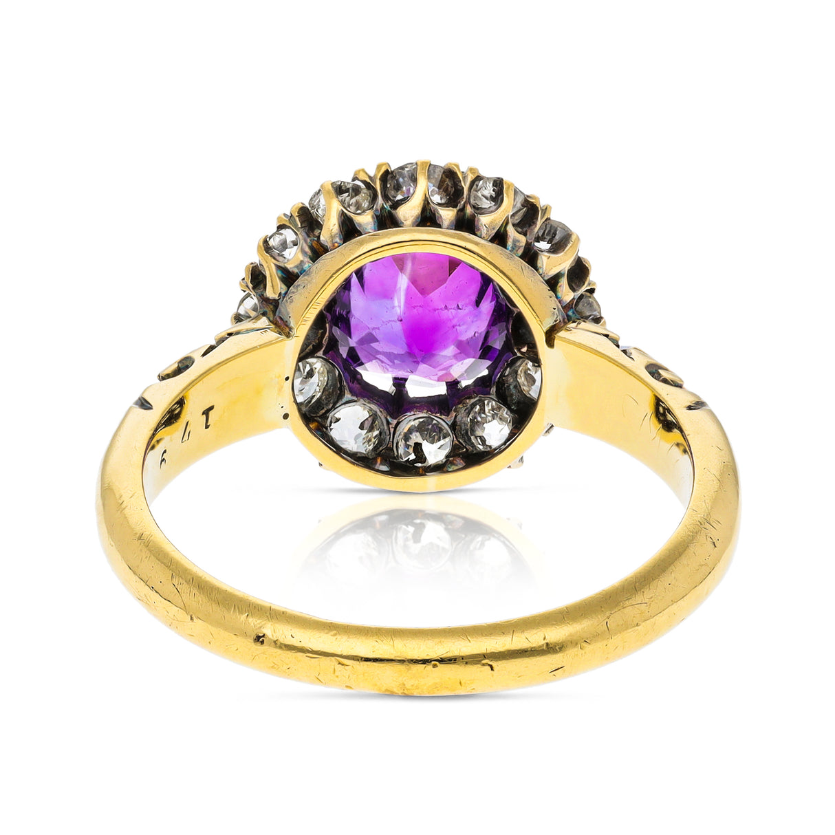 Antique, amethyst and diamond cluster ring, 18ct yellow gold