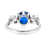 Burma blue sapphire & diamond three-stone engagement ring, platinum