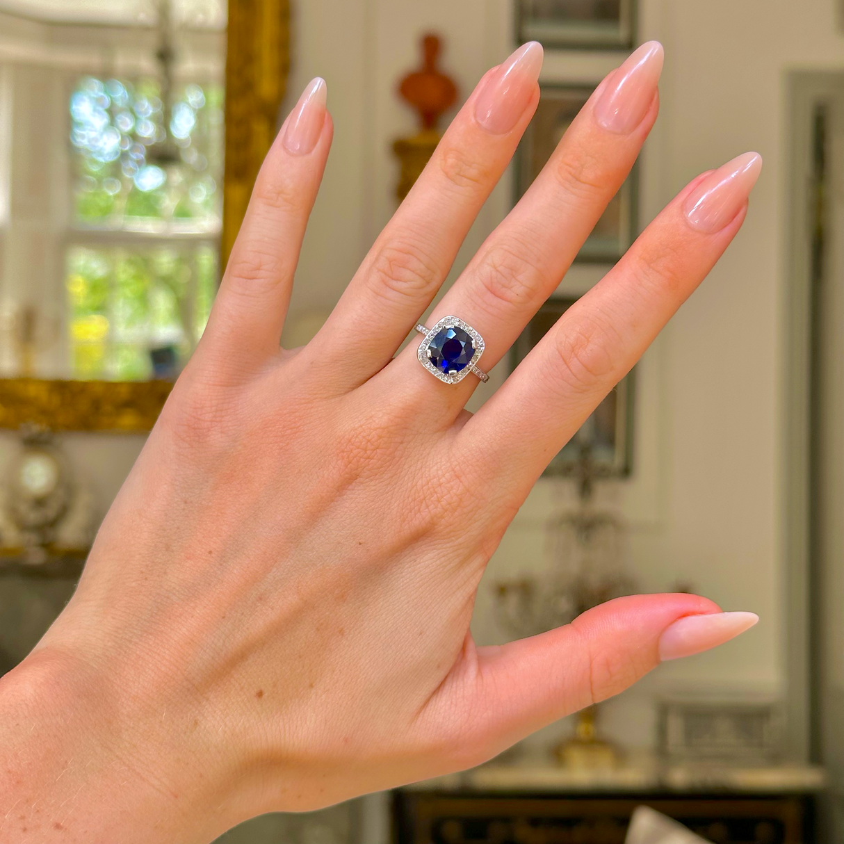 Engagement | Art Deco, royal blue sapphire and diamond ring