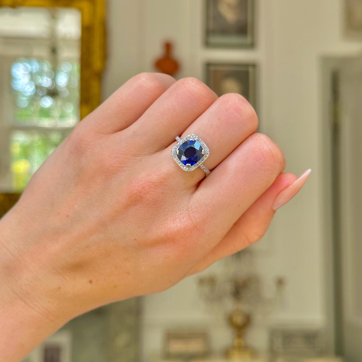 Engagement | Art Deco, royal blue sapphire and diamond ring