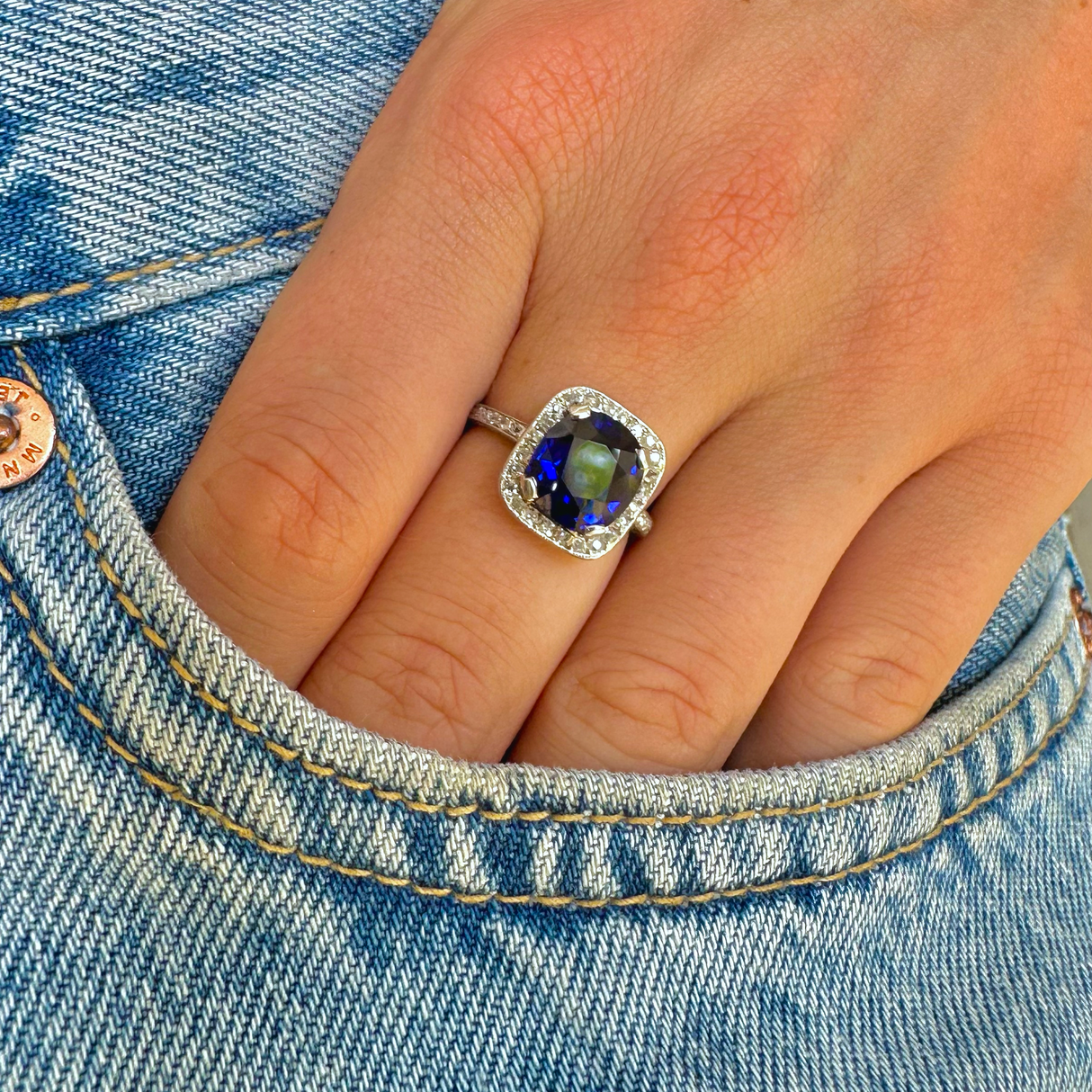 Engagement | Art Deco, royal blue sapphire and diamond ring