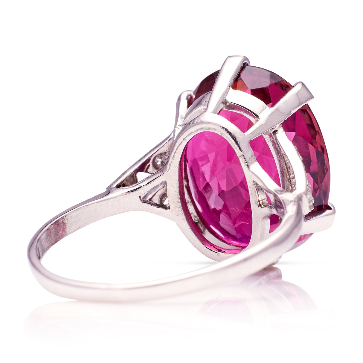 rubellite red tourmaline art deco ring, rear view.