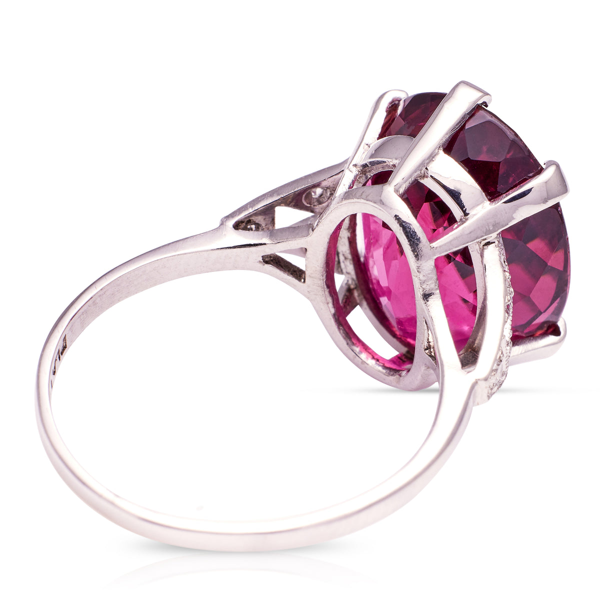rubellite red tourmaline art deco ring, rear view.