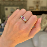Victorian, oval-cut Burmese ruby & diamond five-stone engagement ring