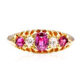 Antique, Edwardian Five Stone Ruby and Diamond Ring, 18ct Yellow Gold