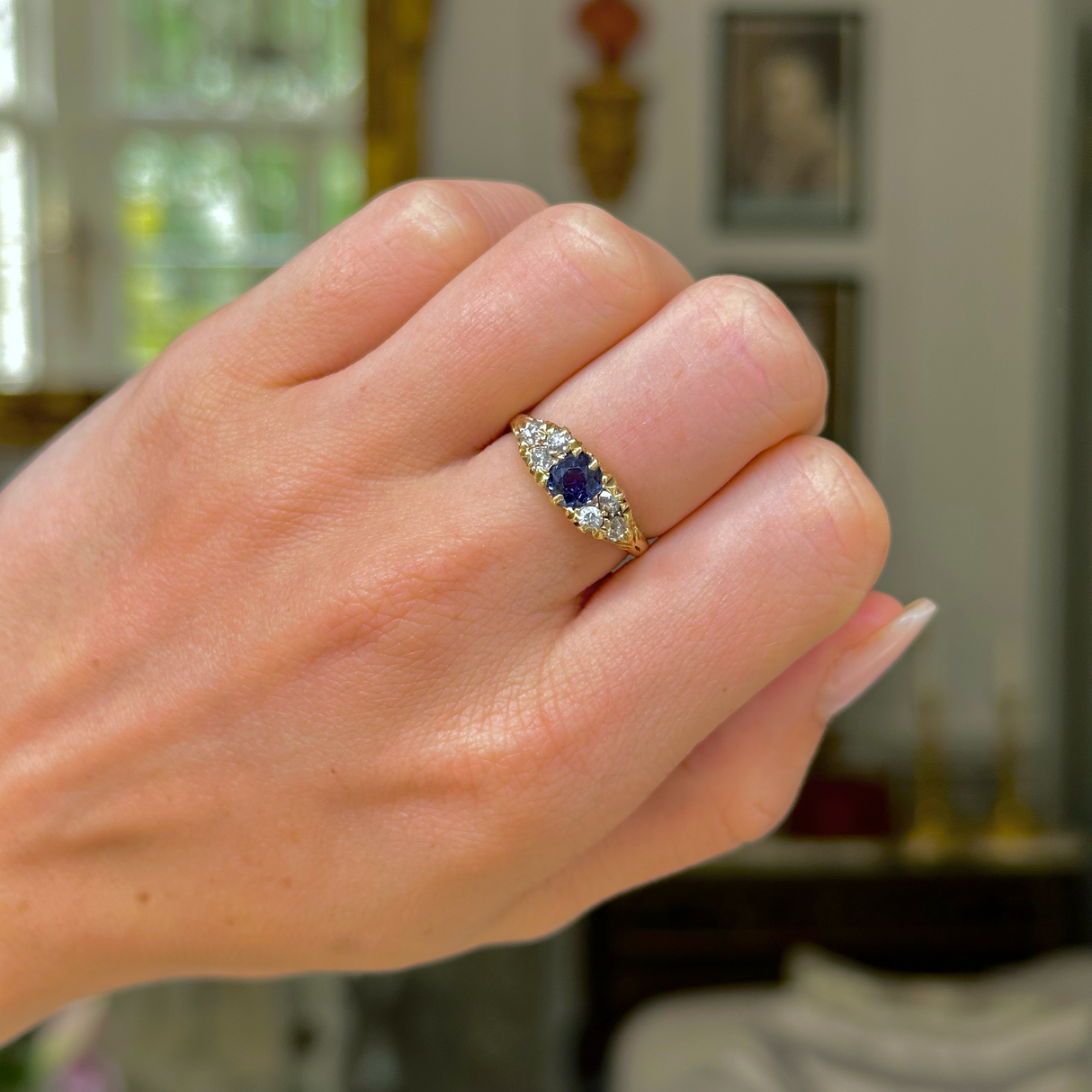 Victorian sapphire & diamond engagement ring, 18ct yellow gold