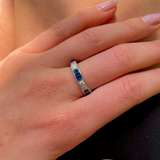 Vintage, sapphire & diamond half eternity ring, 18ct white gold