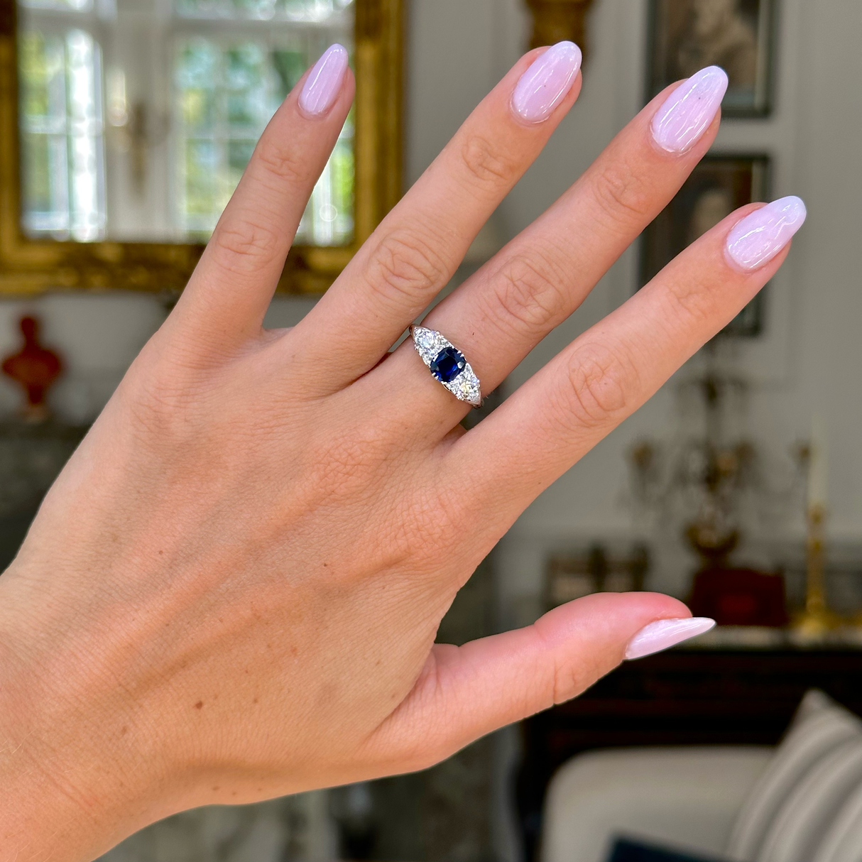 Edwardian, sapphire & diamond three-stone engagement ring