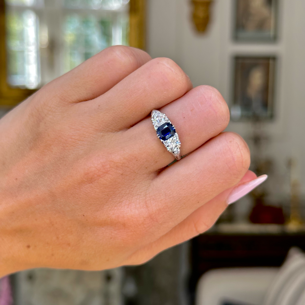 Edwardian, sapphire & diamond three-stone engagement ring