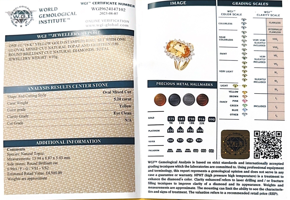 Vintage, topaz & diamond cluster ring, 14ct yellow gold