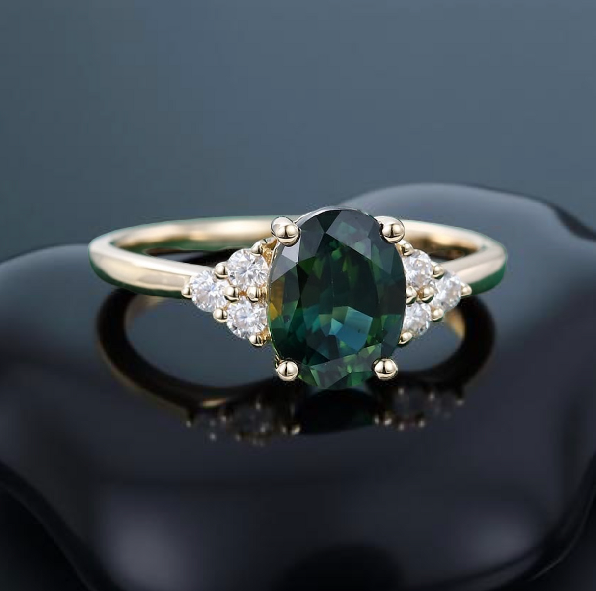 Bespoke Green sapphire and diamond engagement ring