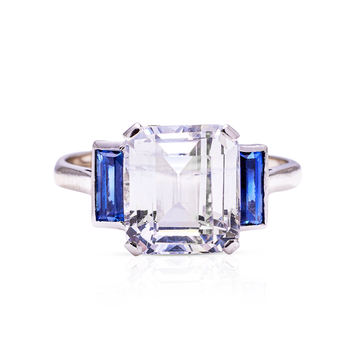 BESPOKE PROJECT | Art Deco inspired, white sapphire and blue sapphire three stone ring, platinum