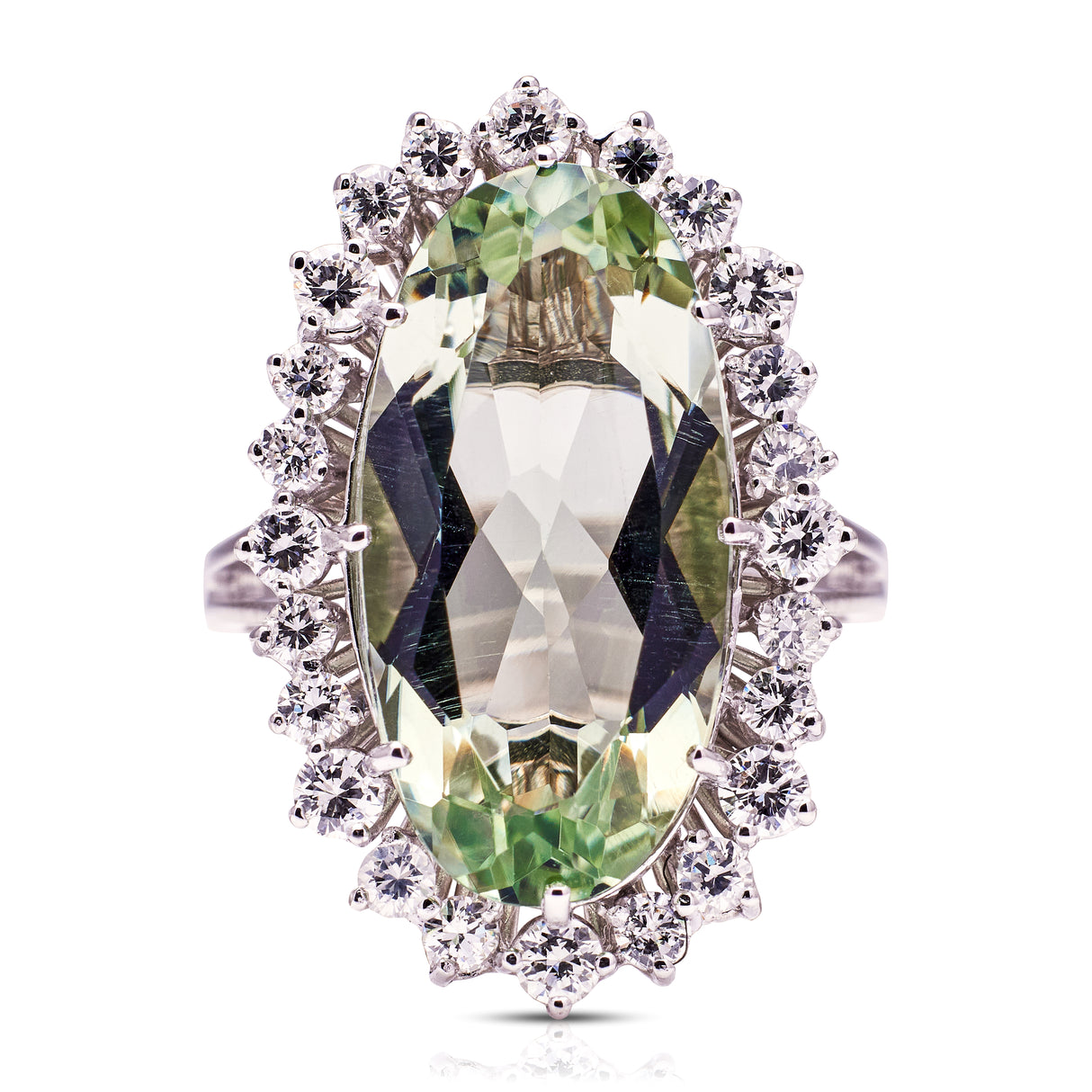 Vintage, mint green quartz & diamond cluster cocktail ring