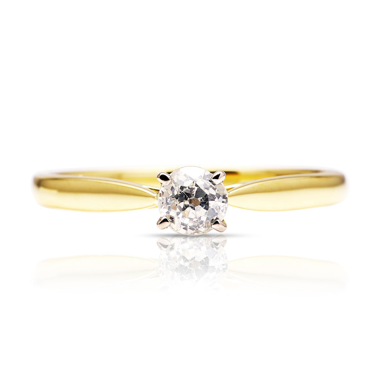 Contemporary, solitaire old cut diamond engagement ring, 18ct yellow gold