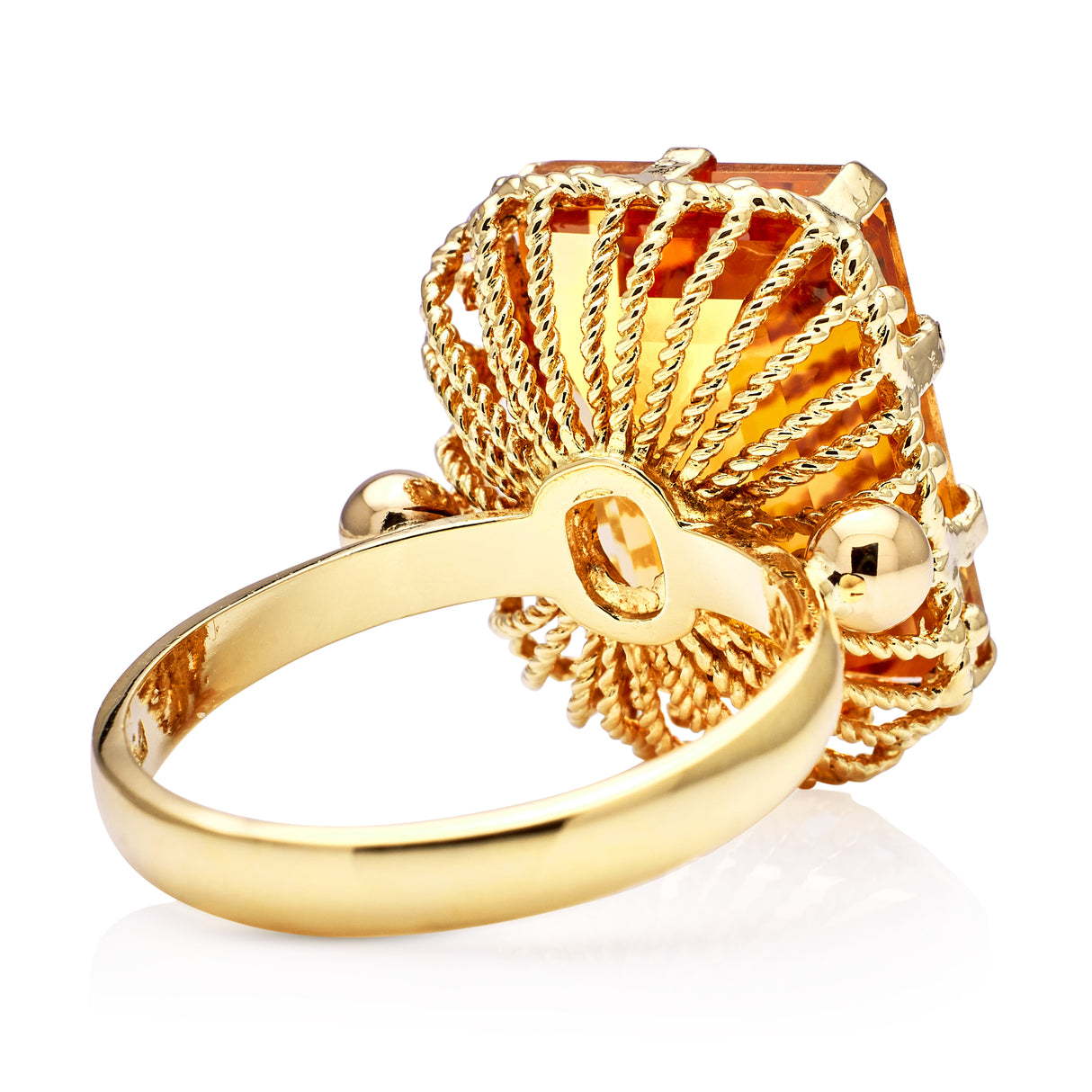 Vintage, 1980s citrine ring with rope metal work