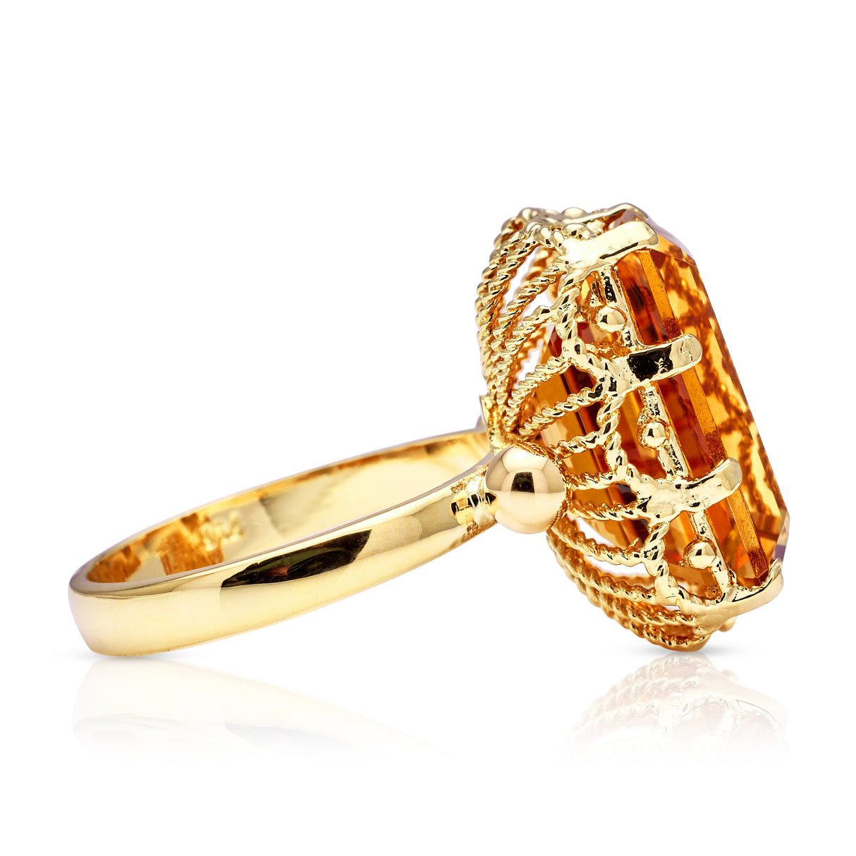 Vintage, 1980s citrine ring with rope metal work