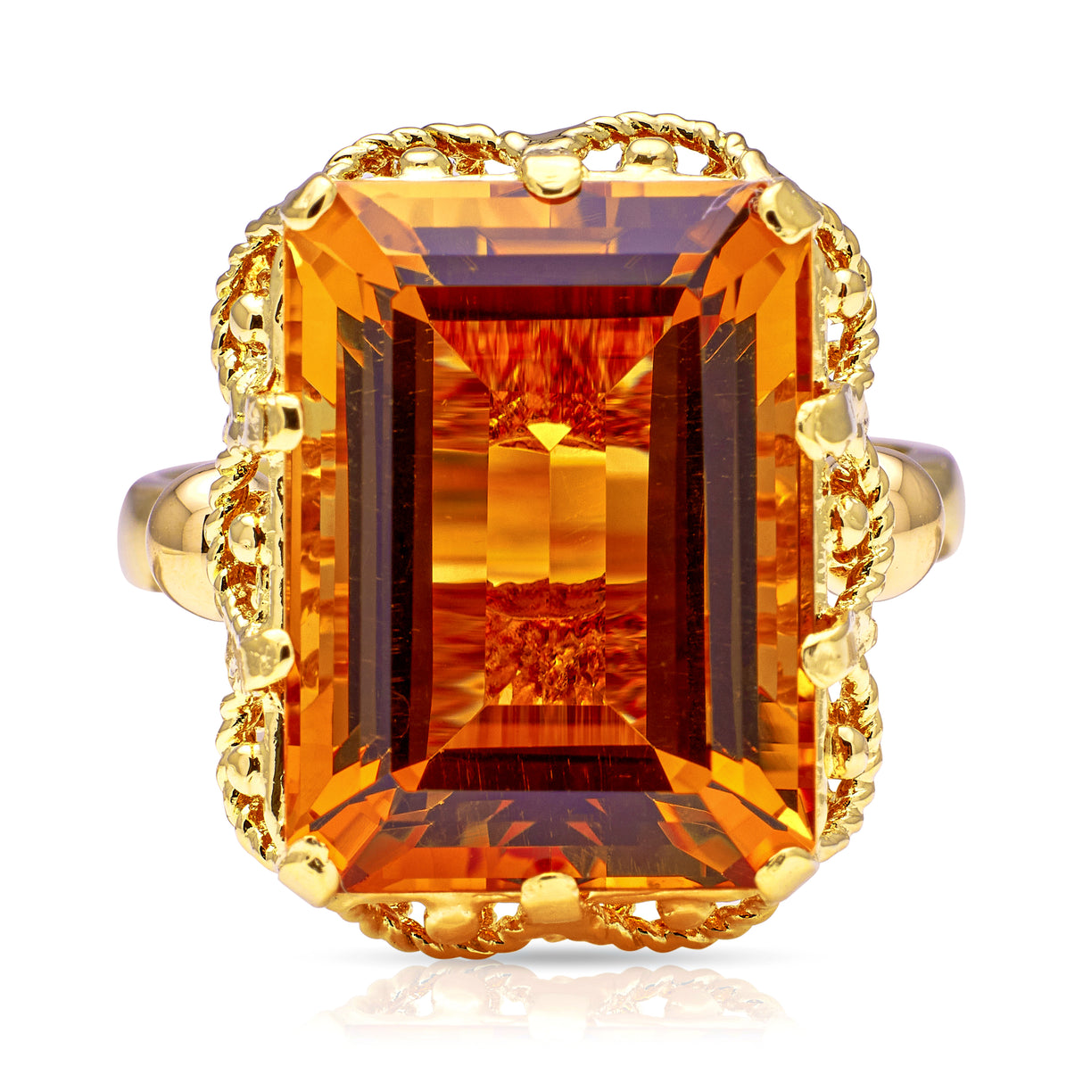 Vintage, 1980s citrine ring with rope metal work