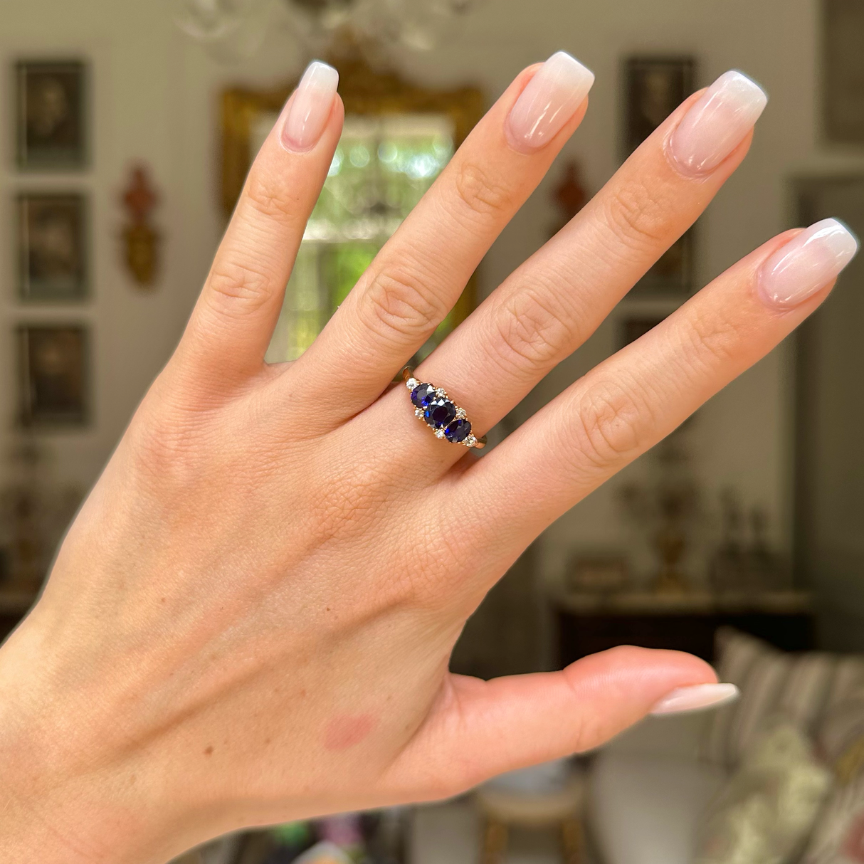 Antique blue sapphire and diamond engagement ring, 18ct yellow gold