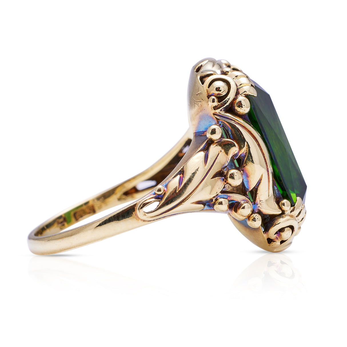Antique, Art Nouveau, chrome green tourmaline ring