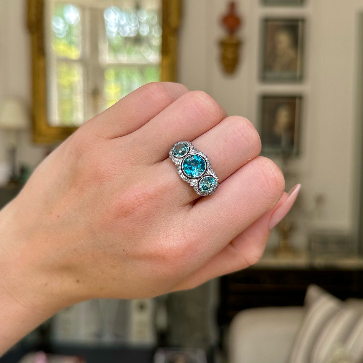 Edwardian, platinum, zircon and diamond ring