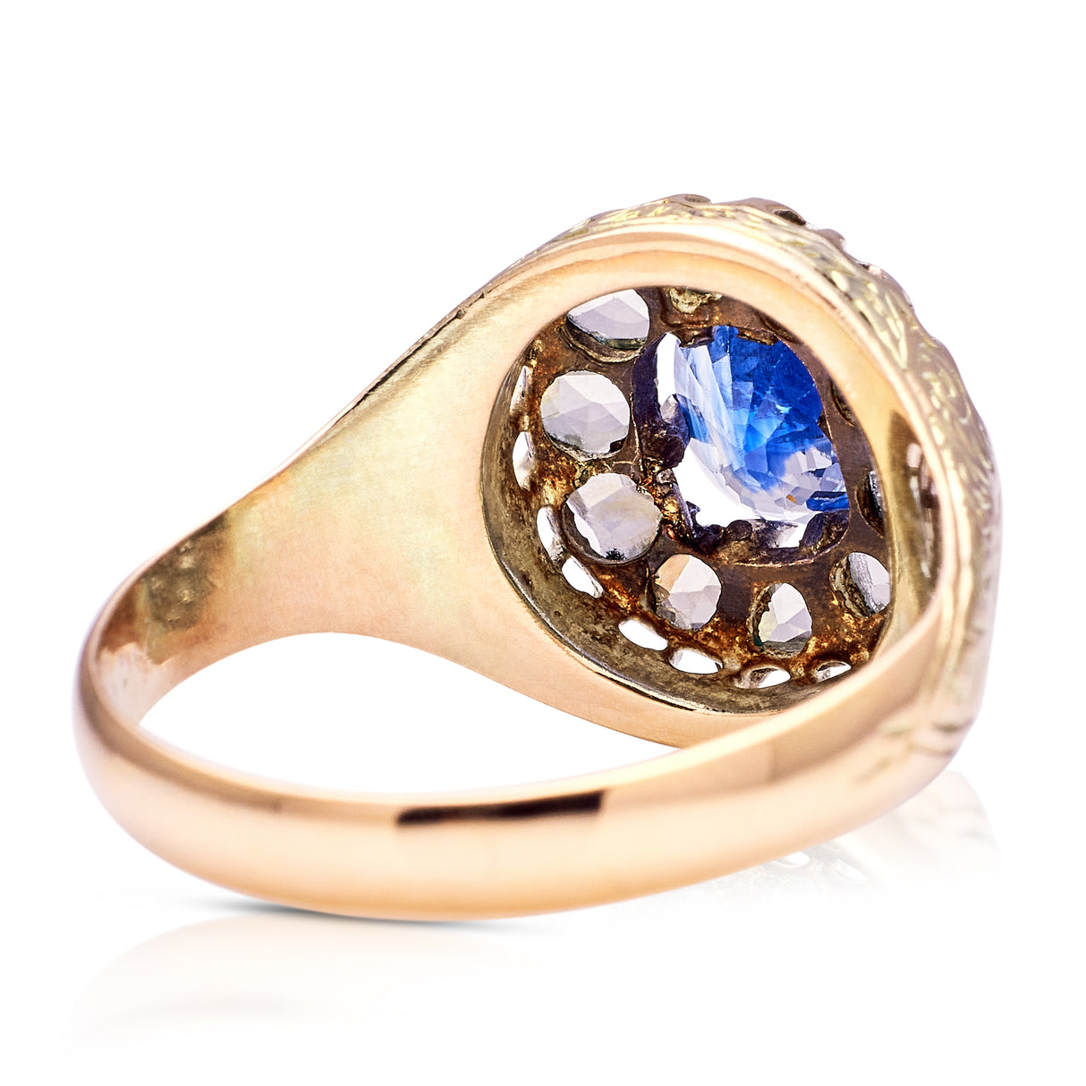 Antique, Victorian blue sapphire & rose-cut diamond daisy cluster ring