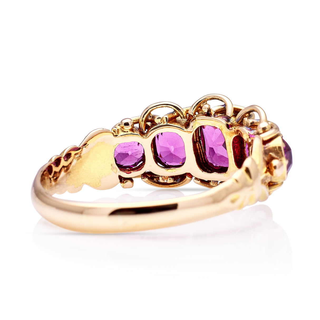 Antique, Victorian five-stone garnet half hoop ring