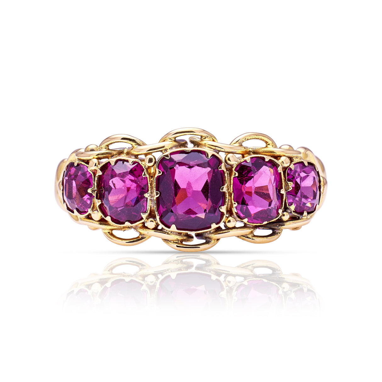Antique, Victorian five-stone garnet half hoop ring