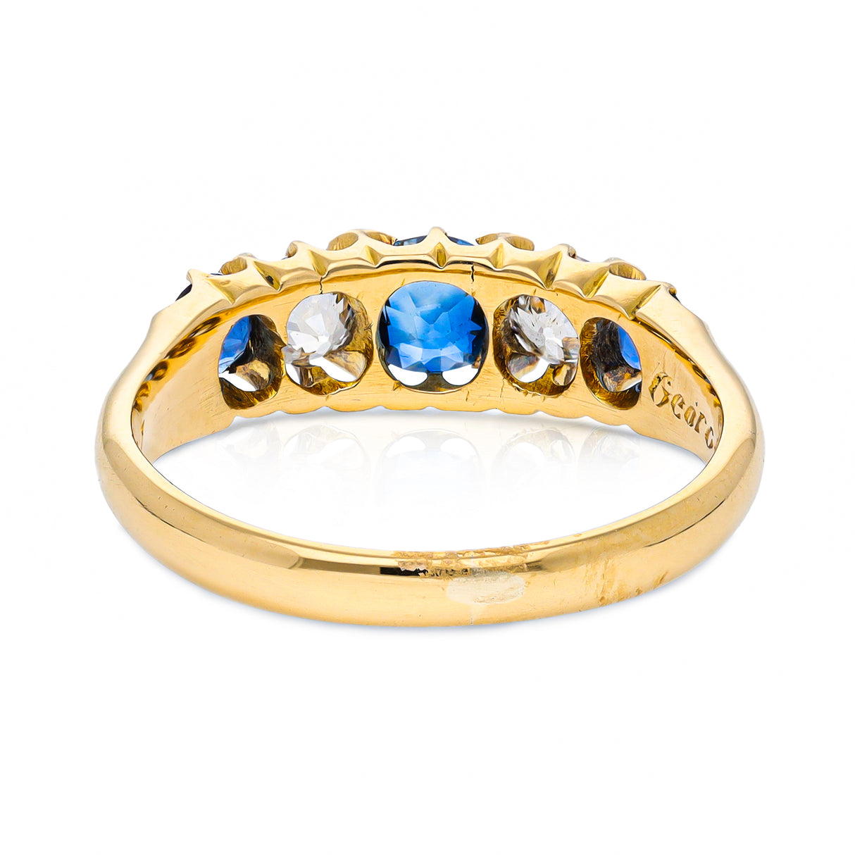 Antique, Victorian five stone sapphire and diamond ring, 18ct yellow gold