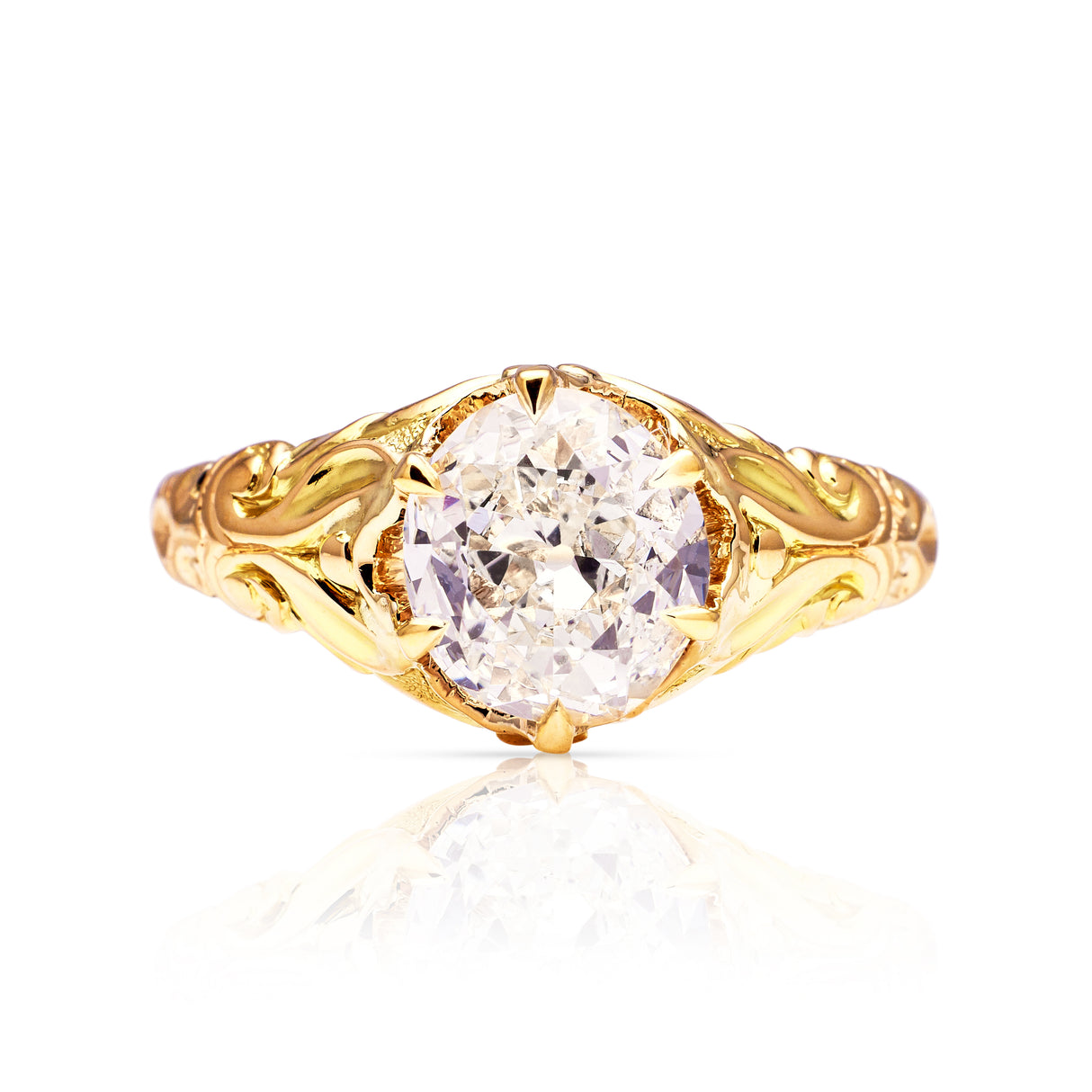 Victorian solitaire diamond engagement ring, front view.
