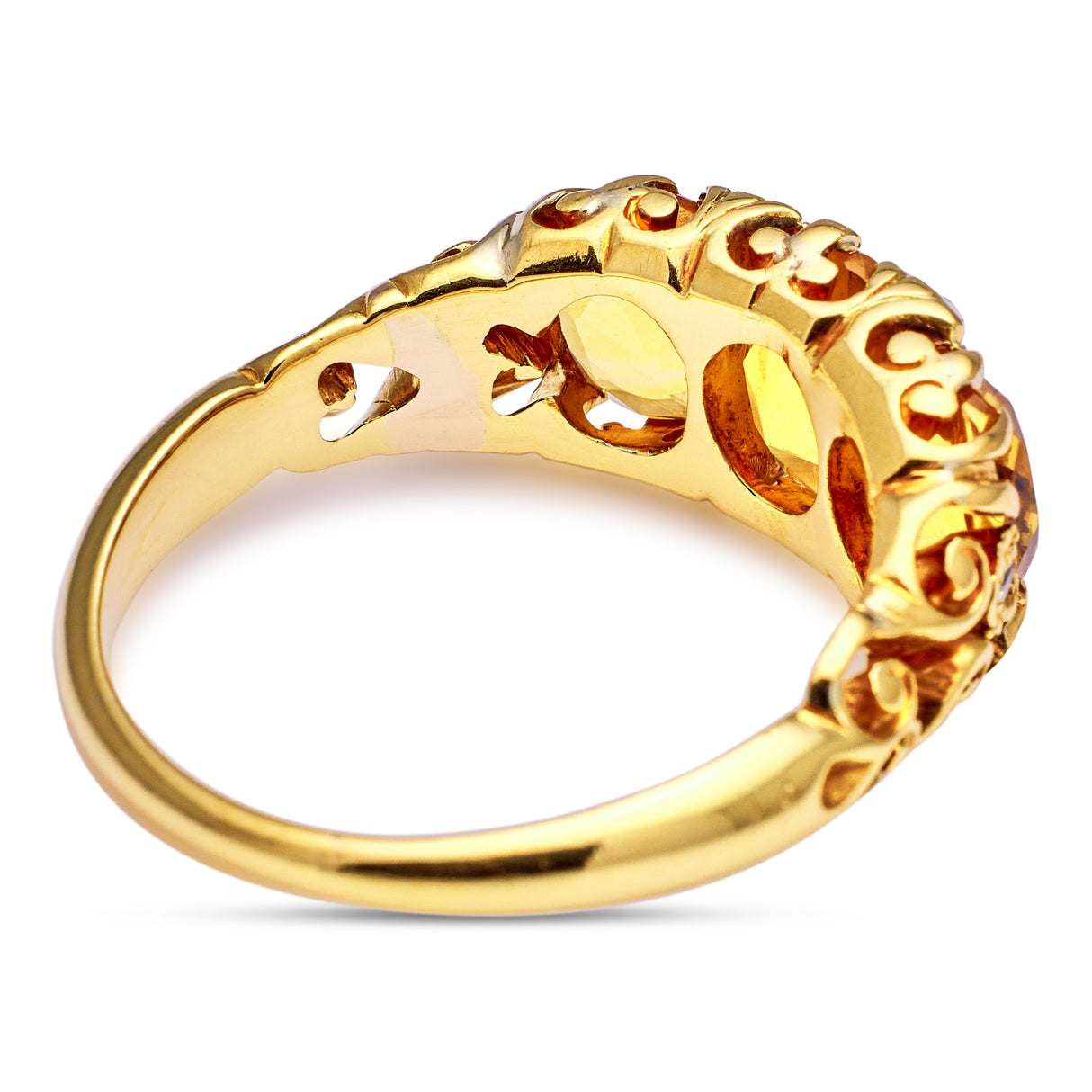Victorian three stone citrine ring, rear view.