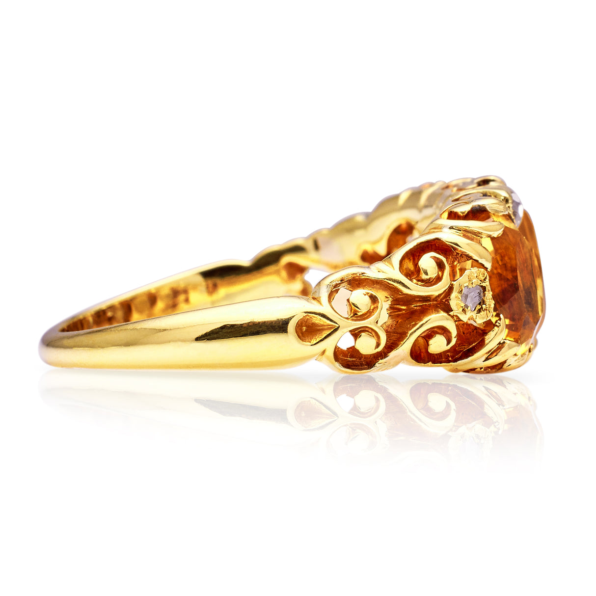 Victorian three stone citrine ring, side view.