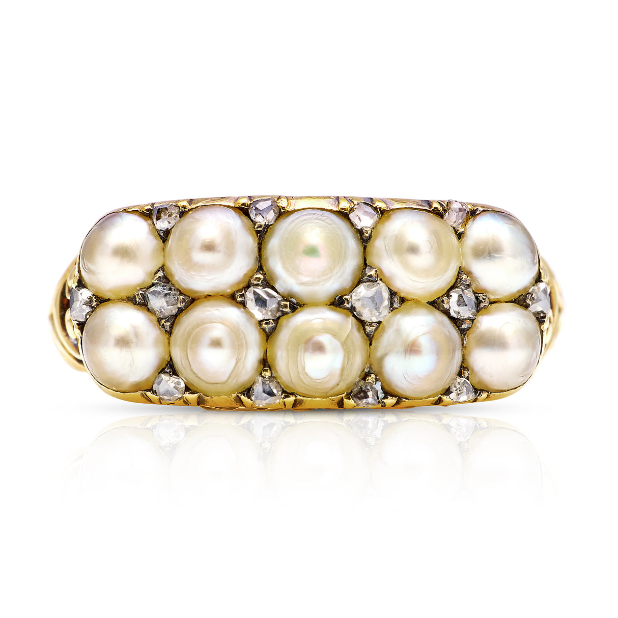 Antique, Victorian double row pearl & diamond ring