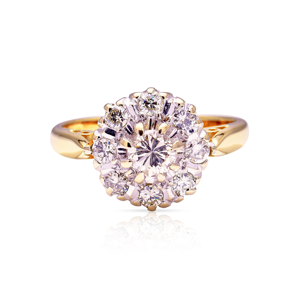 Vintage, diamond cluster engagement ring, 18ct yellow gold