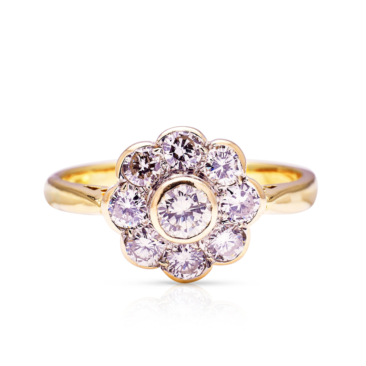 Vintage, 1980s vintage diamond cluster engagement, 18ct yellow gold