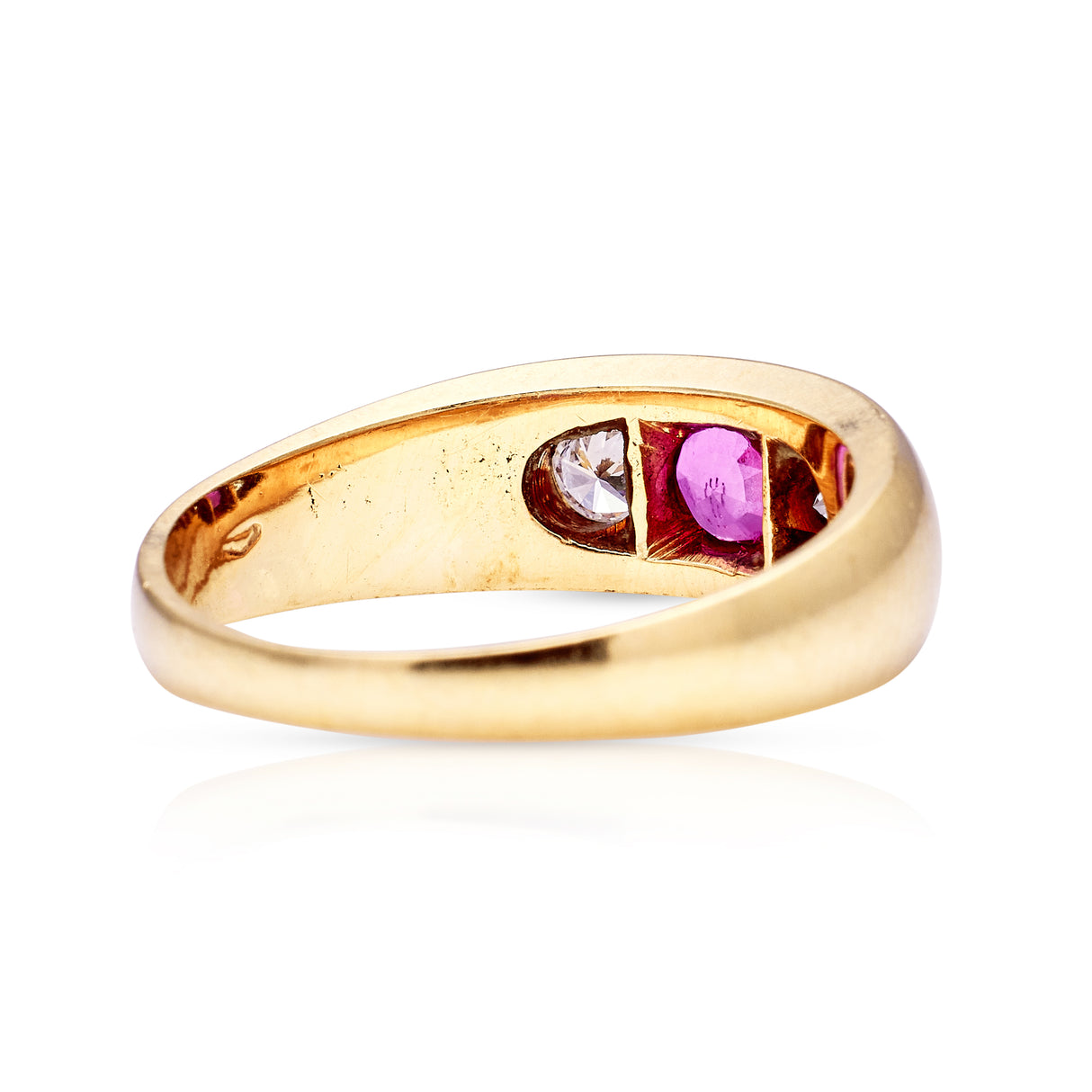 Vintage, ruby & diamond gypsy ring, 14ct yellow gold
