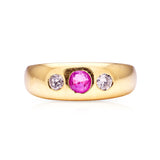 Vintage, ruby & diamond gypsy ring, 14ct yellow gold