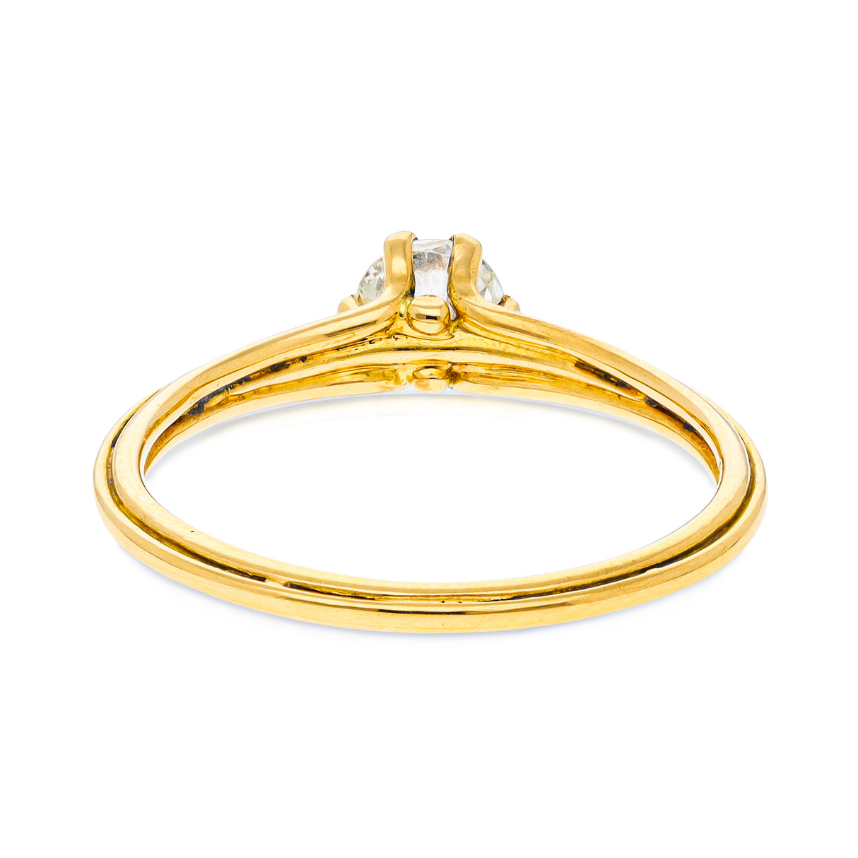 Vintage solitaire diamond engagement ring, rear view.