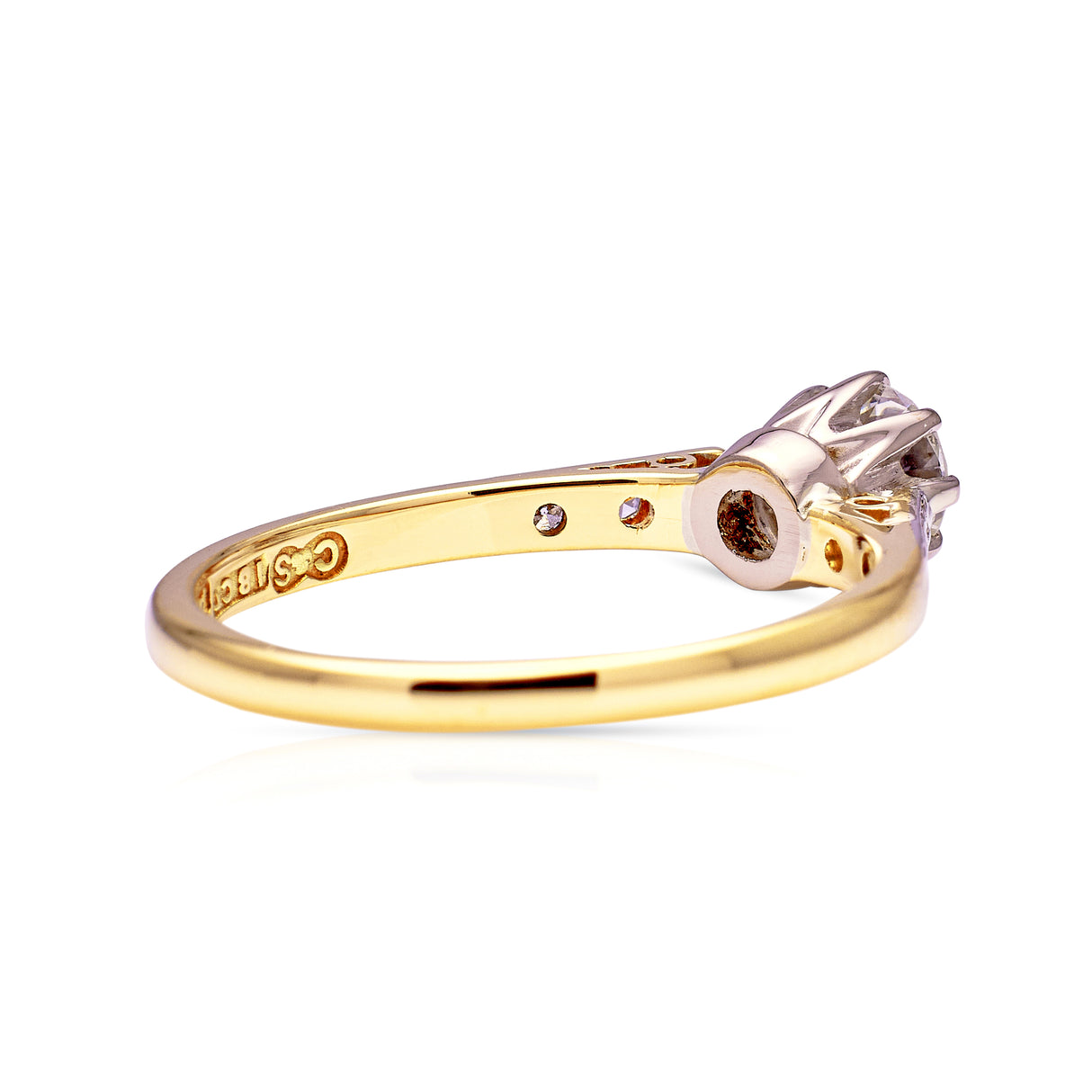 Vintage, solitaire diamond engagement ring, 18ct yellow gold and platinum