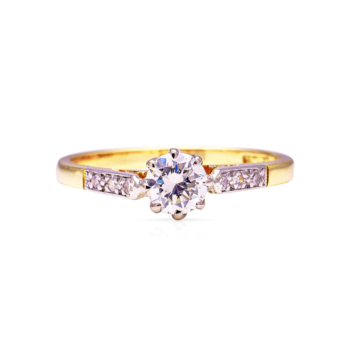 Vintage, solitaire diamond engagement ring, 18ct yellow gold and platinum