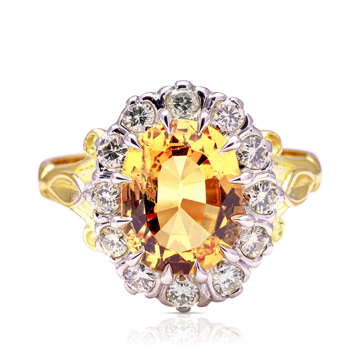 Vintage, topaz and diamond cluster ring, 18ct yellow gold